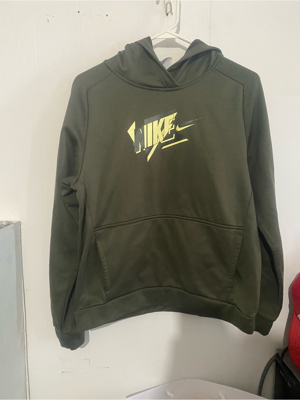 Nike Olive Green Hoodie with Yellow Logo